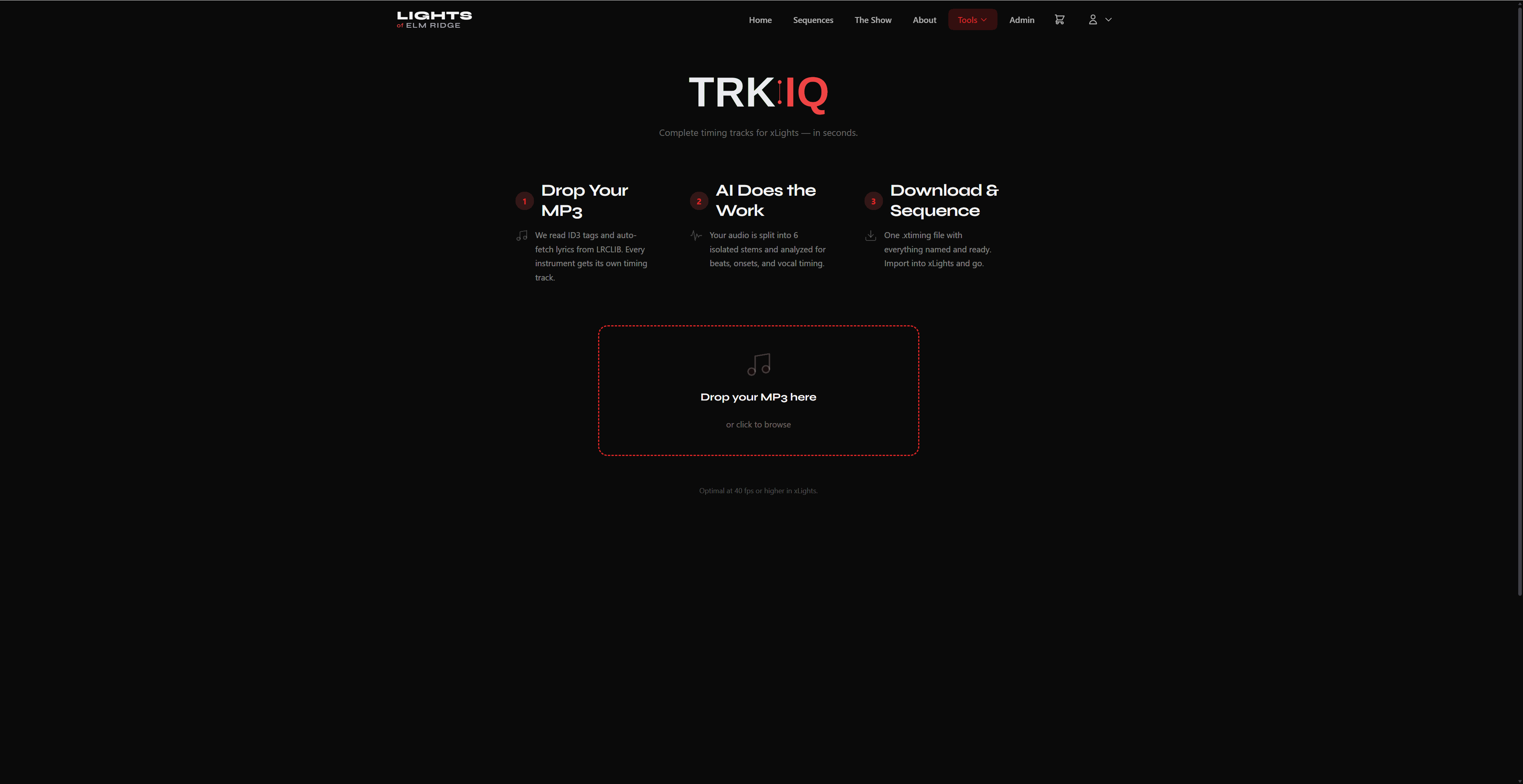 TRK:IQ upload screen, ready for a song